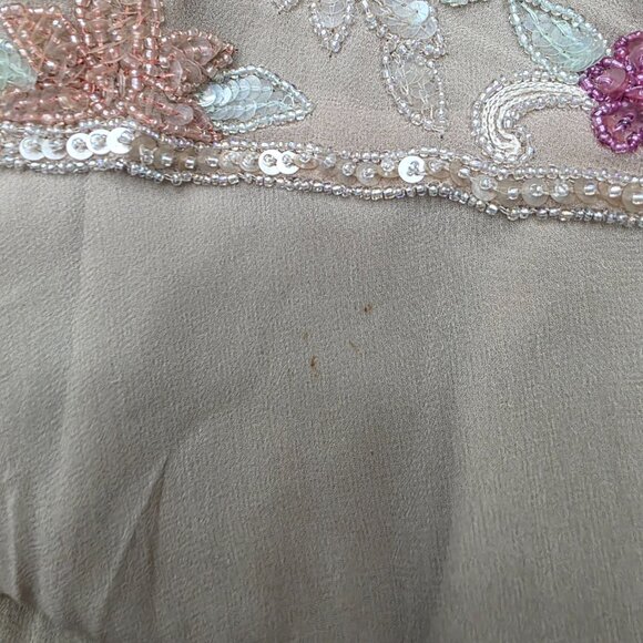 Vintage Beaded Beige Dress Floral Embellished Swing Midi No Tags - Picture 11 of 12